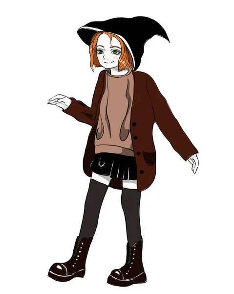 Cute little witch. Wektor ilustracja na białym tle — Wektor stockowy