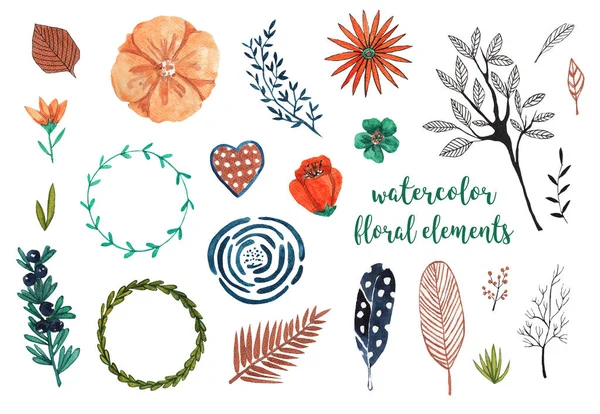 Watercolor Floral Elements Design Watercolor Hand Drawn Illustration White Isolated — Stock Photo, Image