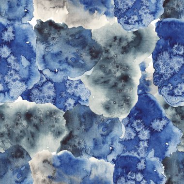 Soyut suluboya mavi ve gri lekeler ile Seamless Modeli