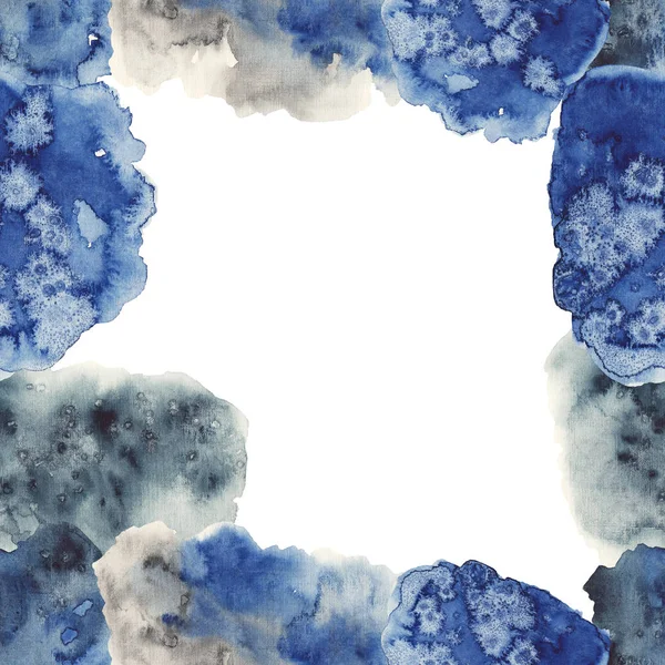 Cadre Aquarelle Abstrait Avec Des Taches Bleues — Photo