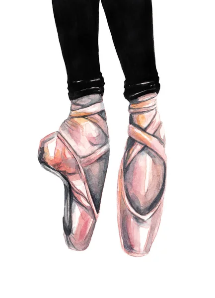 Bale Ayakkabısı Eğitimdeki Balerin Zole Edilmiş Beyaz Arkaplanda Suluboya Çizimi — Stok fotoğraf