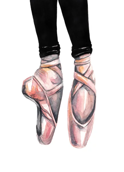 Sapatos Ballet Pointe Bailarina Formação Ilustração Aquarela Sobre Fundo Isolado — Fotografia de Stock