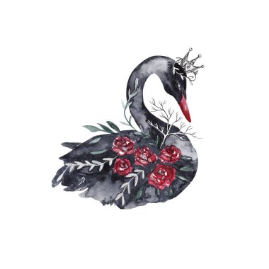 Siyah tüylü bir el. Kara kanatlar. İzole edilmiş beyaz arkaplanda suluboya çizimi