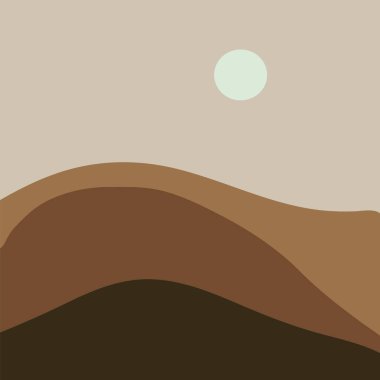 Modern soyut manzara. Gökyüzü, dağlar, güneş. Vektör illüstrasyonu