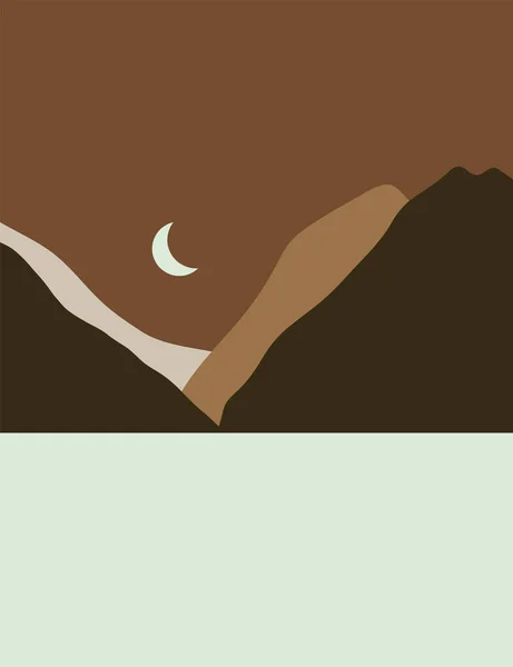 Paisaje Abstracto Moderno Cielo Mar Montañas Luna Ilustración Vectorial — Vector de stock
