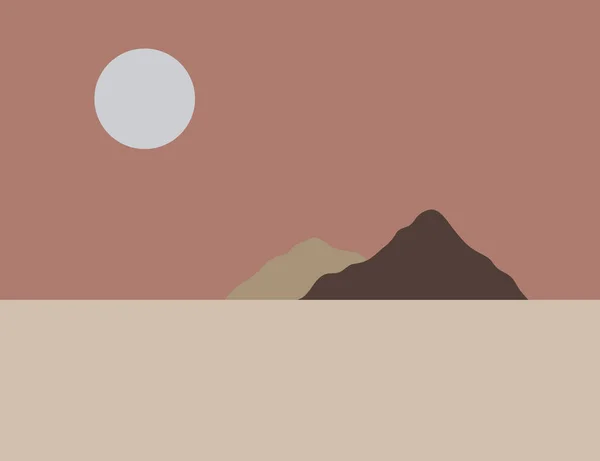 Moderne Abstrakte Landschaft Rosafarbener Himmel Meer Berge Mond Vektorillustration — Stockvektor