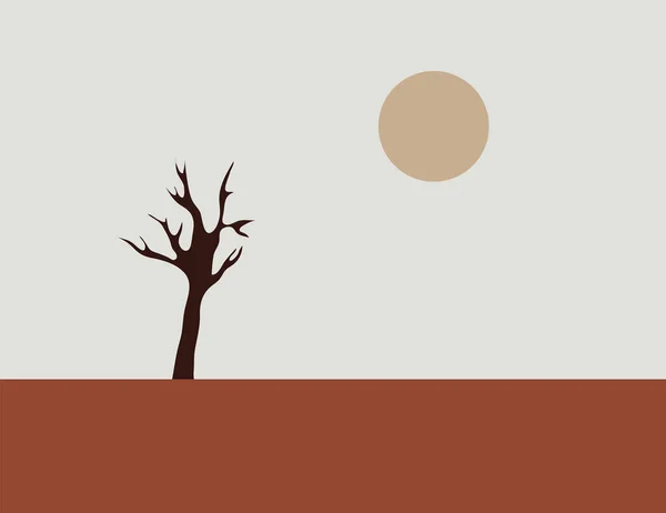 Moderne Abstrakte Landschaft Himmel Wüste Sonne Baum Vektorillustration — Stockvektor