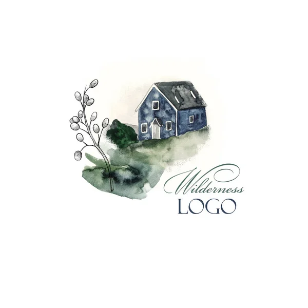 Logotipo Selvagem Paisagem Rural Verão Aquarela Ilustração Gráfica País Natureza — Fotografia de Stock