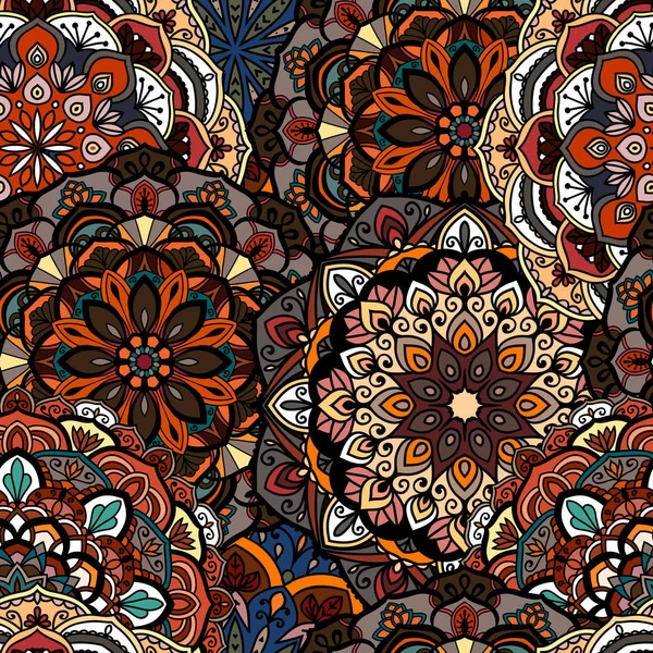 Nahtlose ethnische Muster mit floralen Motiven. Mandala stilisierte Druckvorlage für Stoff und Papier. Indisches oder arabisches Motiv. Boho Festival Stil. — Stockvektor