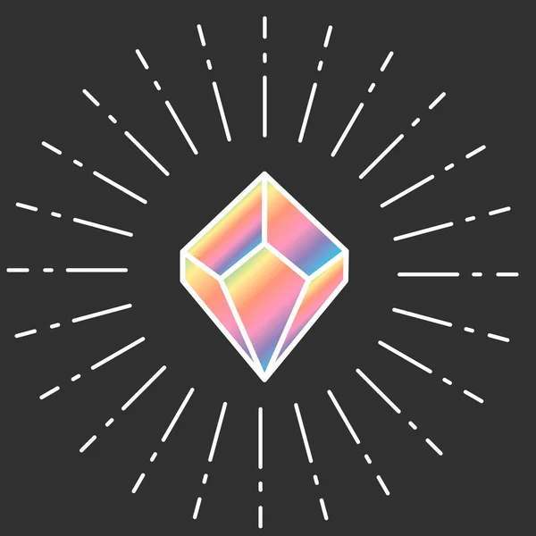 Dibujos animados vector diamante icono de color arco iris aislado sobre fondo oscuro. Gema brillante — Archivo Imágenes Vectoriales
