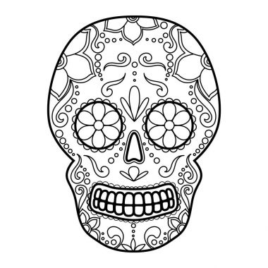 Gün çiçek süsleme ile Dead renkli kafatası. Meksika şeker kafatası. Vektör çizim