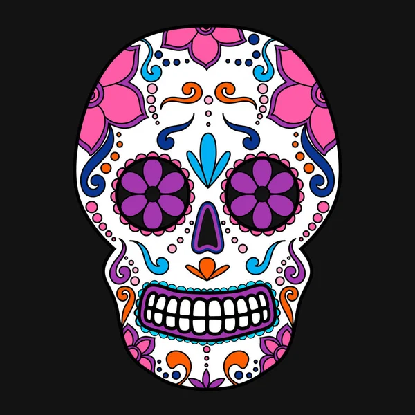 Napján a halottak színes koponya virág dísz. Mexikói cukor koponya. Vektoros illusztráció — Stock Vector
