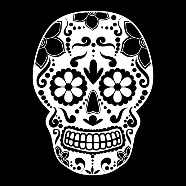 Giorno del Teschio colorato Morto con ornamento floreale. Teschio messicano di zucchero. Illustrazione vettoriale — Vettoriale Stock