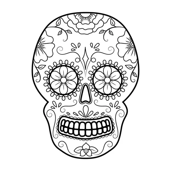 Gün çiçek süsleme ile Dead renkli kafatası. Meksika şeker kafatası. Vektör çizim