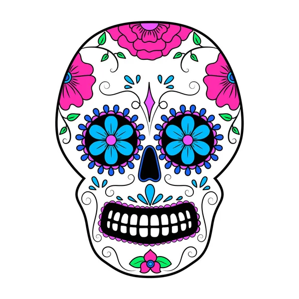 Jour des morts crâne coloré avec ornement floral. Crâne de sucre mexicain. Illustration vectorielle — Image vectorielle