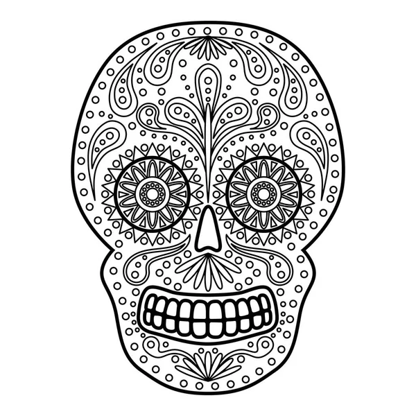 Day of The Dead colorido crânio com ornamento floral. Crânio de açúcar mexicano. Ilustração vetorial —  Vetores de Stock