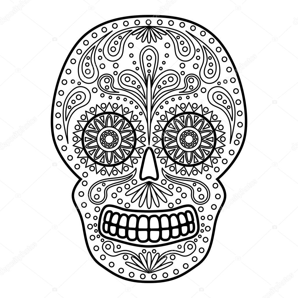 Day of The Dead colorful Skull with floral ornament. Mexican sugar skull. Vector illustration