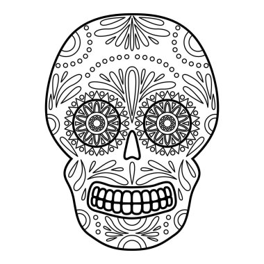 Gün çiçek süsleme ile Dead renkli kafatası. Meksika şeker kafatası. Vektör çizim