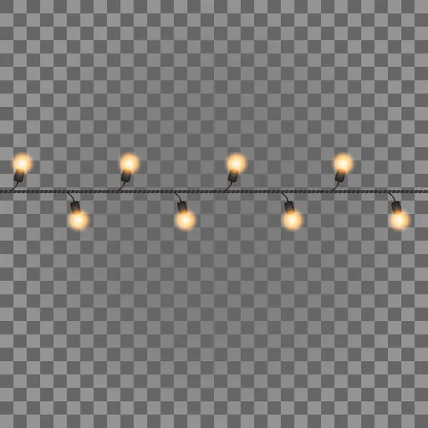 Luces Navidad Aisladas Horizontalmente Sin Costuras Guirnaldas Decoraciones Navideñas Luces — Archivo Imágenes Vectoriales