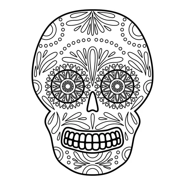 Day Dead Colorido Crânio Com Ornamento Floral Crânio Açúcar Mexicano —  Vetores de Stock