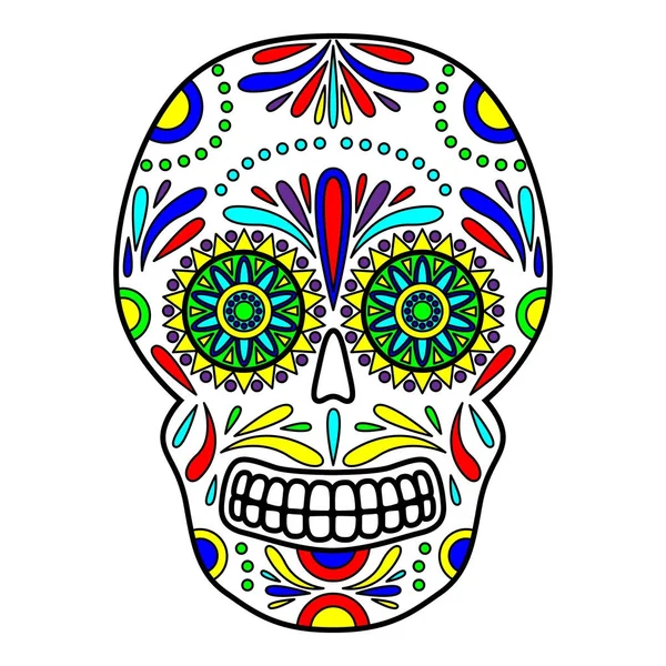 Day Dead Colorido Crânio Com Ornamento Floral Crânio Açúcar Mexicano —  Vetores de Stock