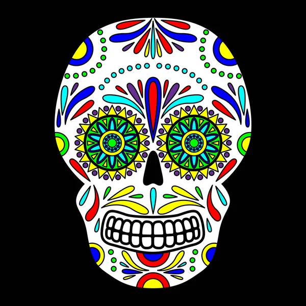 Día Los Muertos Colorido Cráneo Con Adorno Floral Cráneo Azúcar — Archivo Imágenes Vectoriales