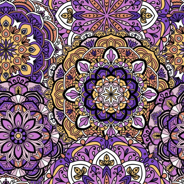 Nahtlose Ethnische Muster Mit Floralen Motiven Mandala Stilisierte Druckvorlage Für — Stockvektor