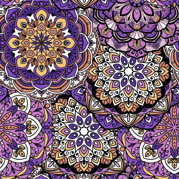 Nahtlose Ethnische Muster Mit Floralen Motiven Mandala Stilisierte Druckvorlage Für — Stockvektor