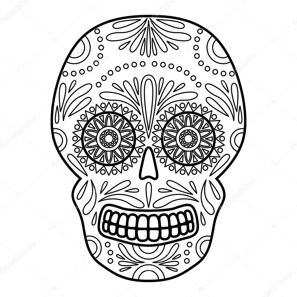 Day of The Dead colorful Skull with floral ornament. Mexican sugar skull. Vector illustration