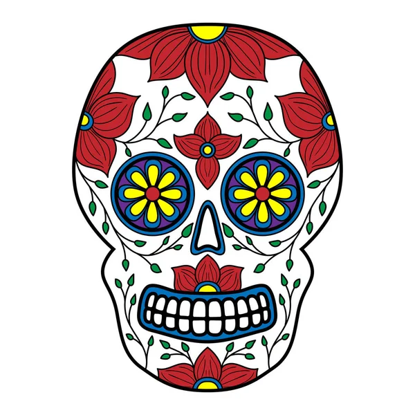 Day Dead Colorido Crânio Com Ornamento Floral Crânio Açúcar Mexicano —  Vetores de Stock