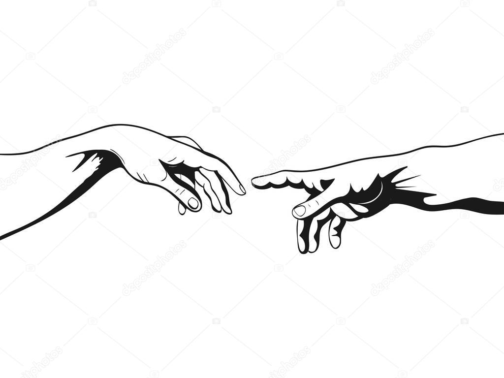 Adam and God hands. Vector illustration