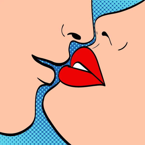 Una Pareja Besándose Pop Art Vintage Vector Ilustración — Vector de stock