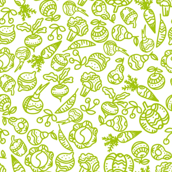 Płynny Wzór Ręcznie Rysowane Ozdobne Warzywa Owoce Ilustracja Wektora — Wektor stockowy