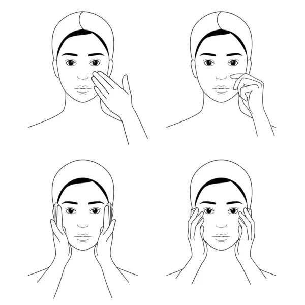 顔へのタッチのコレクション 女性のスキンケア ベクターイラスト — ストックベクタ