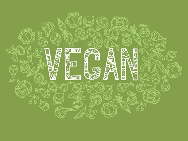 Parole Ornate Disegnate Mano Vegan Con Cornice Verdure Illustrazione Vettoriale — Vettoriale Stock