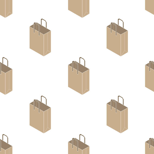 Seamless pattern with isometric craft paper bag isolated on white background. Vector illustration