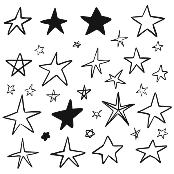 收集在白色背景上孤立的手工绘制的星星 矢量说明 — 图库矢量图片