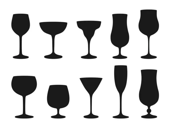 Silhouetten verschiedener Cocktailgläser — Stockvektor