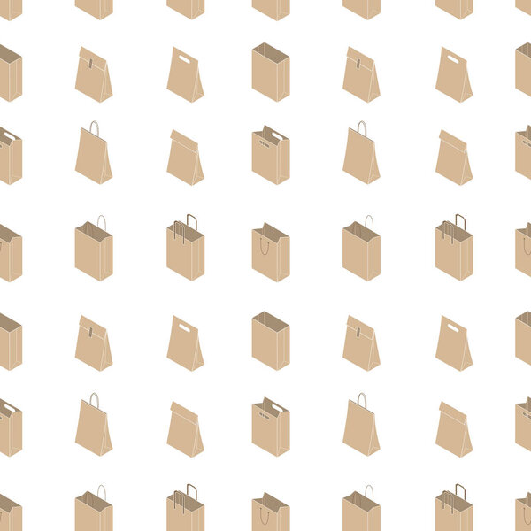 Seamless pattern with isometric craft paper bag
