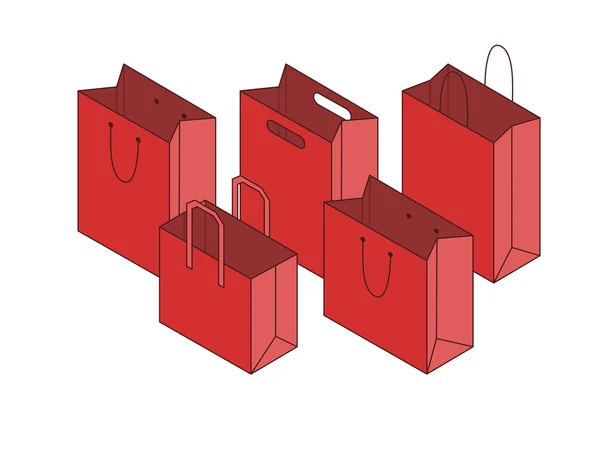 Composición con bolsas de papel rojo aisladas sobre fondo blanco — Vector de stock