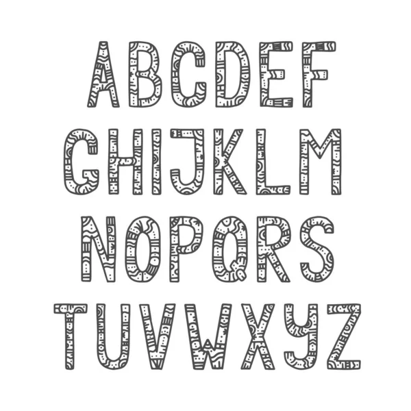 Handwritten patterned alphabet. Vector illustration — Stock Vector