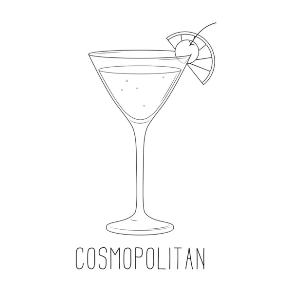 Coquetel alcoólico - cosmopolita com limão e cereja — Vetor de Stock