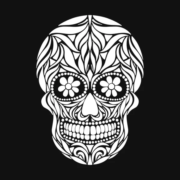 Day of The Dead Skull med blomsterprydnad. Mexikansk sockerskalle. — Stock vektor