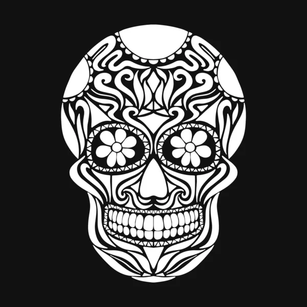 Ημέρα του Νεκρού Κρανιού με λουλουδάτο στολίδι. Κρανίο ζάχαρης Μεξικού. — Διανυσματικό Αρχείο