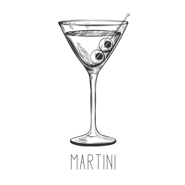 Алкогольный коктейль - мартини с оливками — стоковый вектор