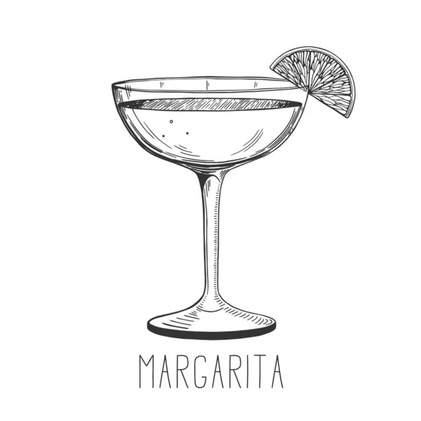 アルコールカクテル- margarita with lime — ストックベクタ