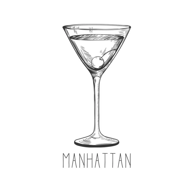 Coquetel alcoólico - Manhattan com cereja —  Vetores de Stock