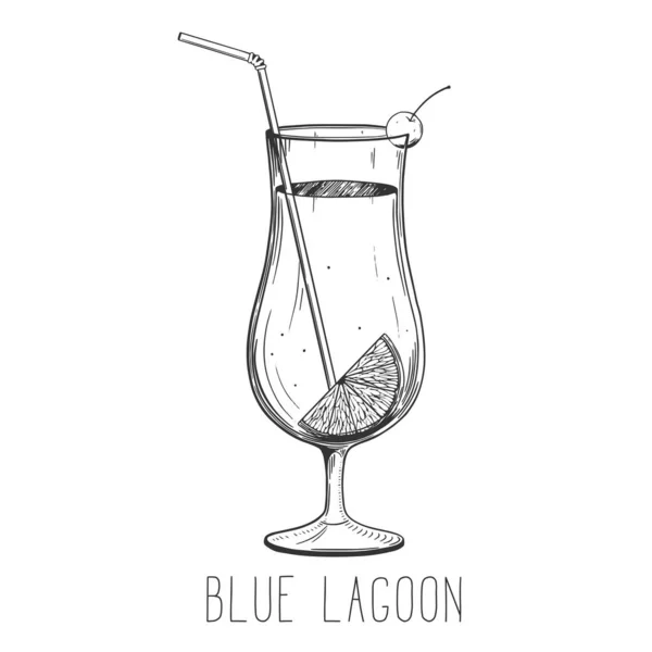 Alkoholos koktél - fehér alapon izolált kék lagúna — Stock Vector