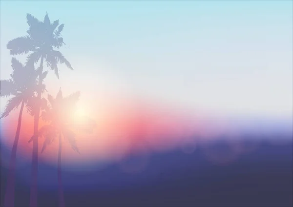 Achtergrond met silhouet van palmbomen en tropische zonsopgang — Stockvector