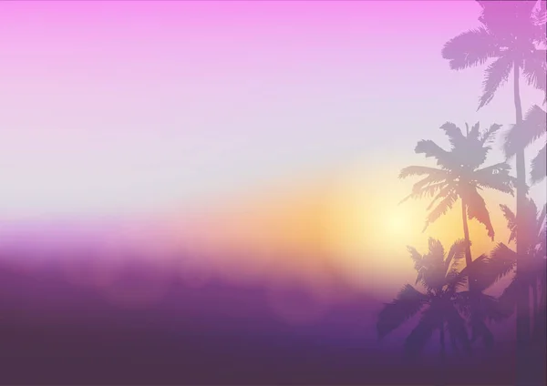Achtergrond met silhouet van palmbomen en tropische zonsopgang — Stockvector
